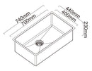 ABEY ALFRESCO LARGE SINGLE BOWL KITCHEN SINK STAINLESS STEEL 740MM