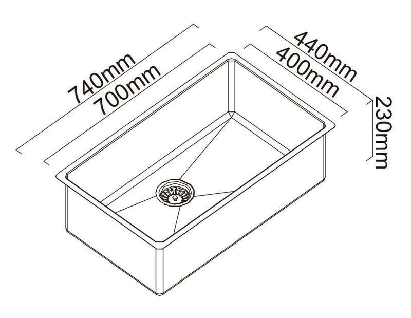 ABEY ALFRESCO LARGE SINGLE BOWL KITCHEN SINK STAINLESS STEEL 740MM
