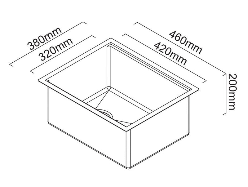 ABEY ALFRESCO PARTY 320 SINGLE BOWL KITCHEN SINK STAINLESS STEEL 380MM
