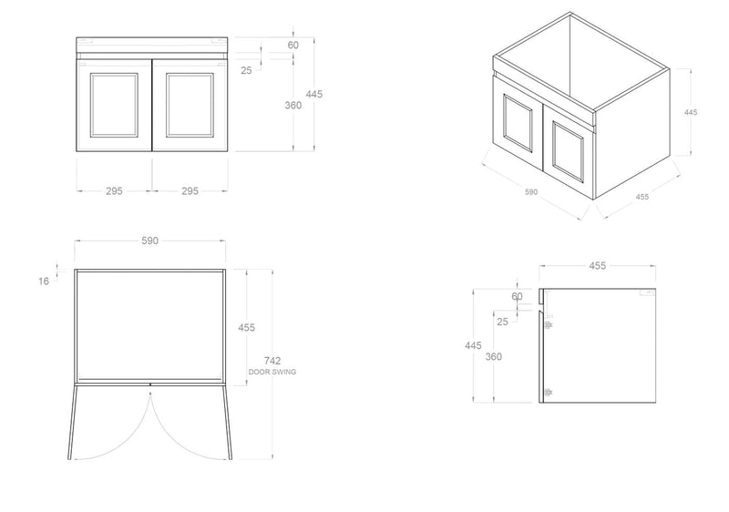 OTTI HAMPTON MARK II MATTE WHITE 600MM SINGLE BOWL WALL HUNG VANITY