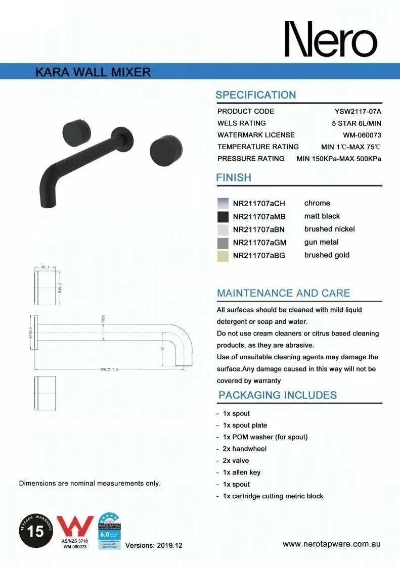 NERO KARA Wall Basin Set 180mm