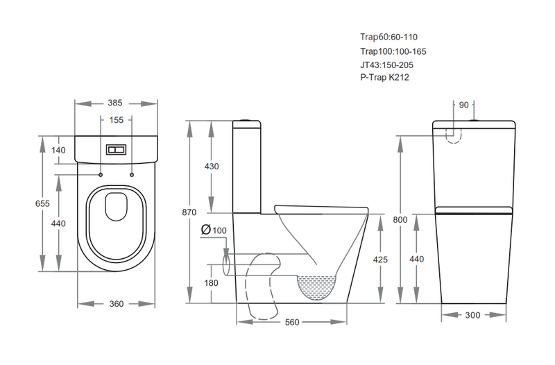 POSEIDON AVIS RIMLESS BACK TO WALL TOILET SUITE MATTE BLACK