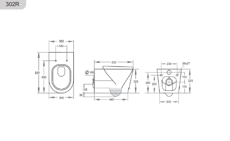 POSEIDON AVIS RIMLESS WALL HUNG PAN GLOSS WHITE
