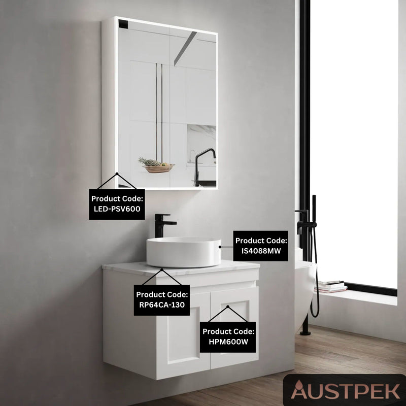 OTTI MOONLIGHT LED MATTE WHITE WALL HUNG SHAVING CABINET 600MM
