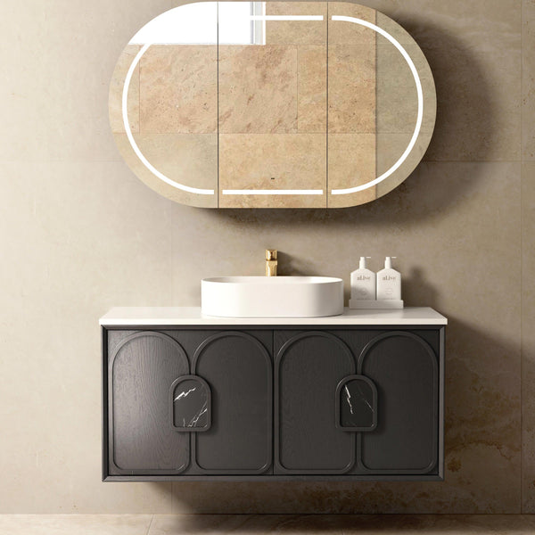 OTTI LAGUNA BLACK AMERICAN OAK 1200MM SINGLE BOWL WALL HUNG VANITY