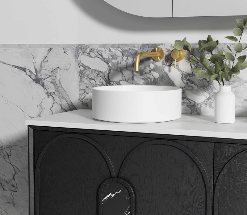OTTI LAGUNA BLACK AMERICAN OAK 1500MM DOUBLE BOWL WALL HUNG VANITY