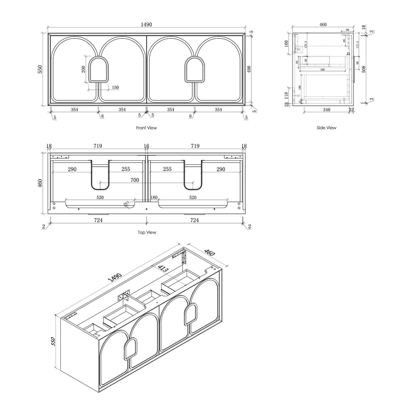 OTTI LAGUNA NATURAL AMERICAN OAK 1500MM DOUBLE BOWL WALL HUNG VANITY