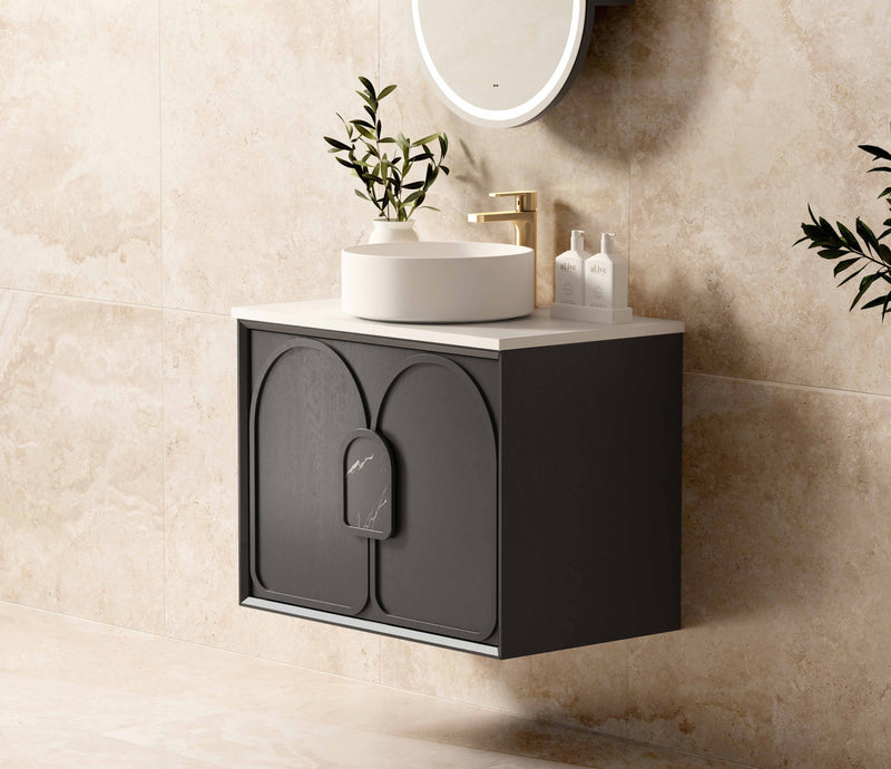 OTTI LAGUNA BLACK AMERICAN OAK 750MM SINGLE BOWL WALL HUNG VANITY