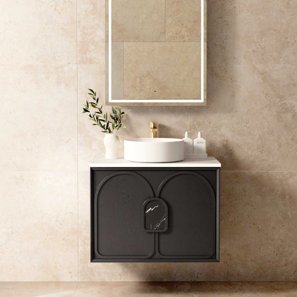 OTTI LAGUNA BLACK AMERICAN OAK 750MM SINGLE BOWL WALL HUNG VANITY