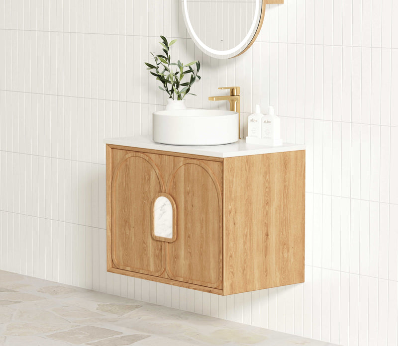 OTTI LAGUNA NATURAL AMERICAN OAK 750MM SINGLE BOWL WALL HUNG VANITY
