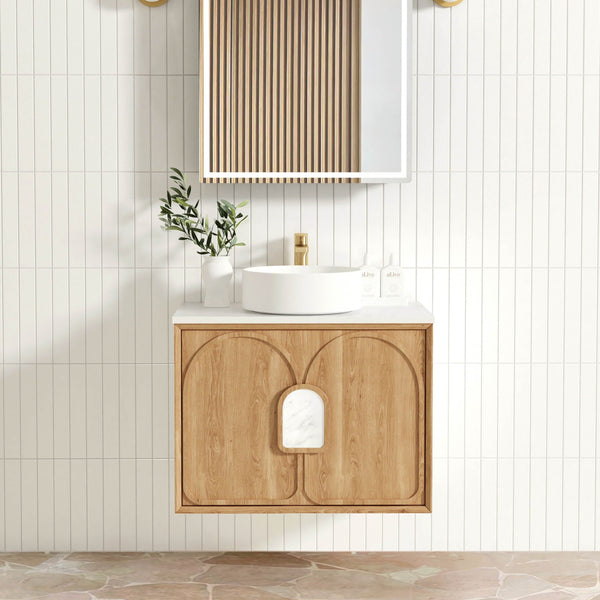 OTTI LAGUNA NATURAL AMERICAN OAK 750MM SINGLE BOWL WALL HUNG VANITY