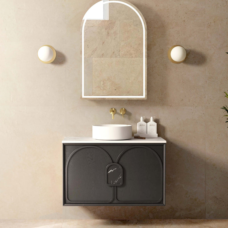 OTTI LAGUNA BLACK AMERICAN OAK 900MM SINGLE BOWL WALL HUNG VANITY