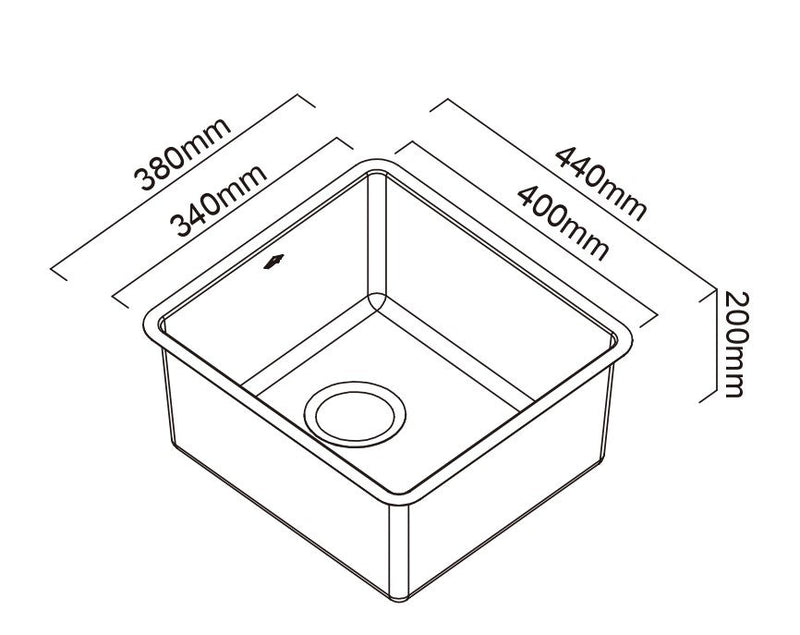 ABEY LUCIA SINGLE BOWL KITCHEN SINK STAINLESS STEEL 380MM