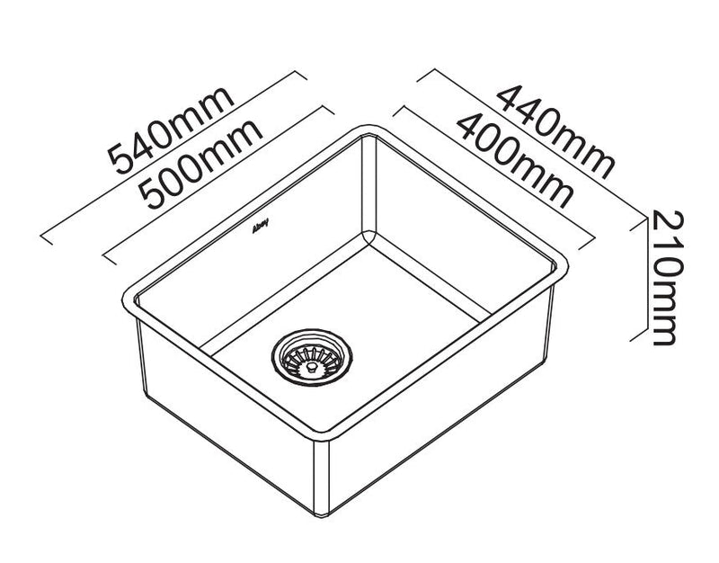 ABEY LUCIA LARGE SINGLE BOWL KITCHEN SINK STAINLESS STEEL 540MM