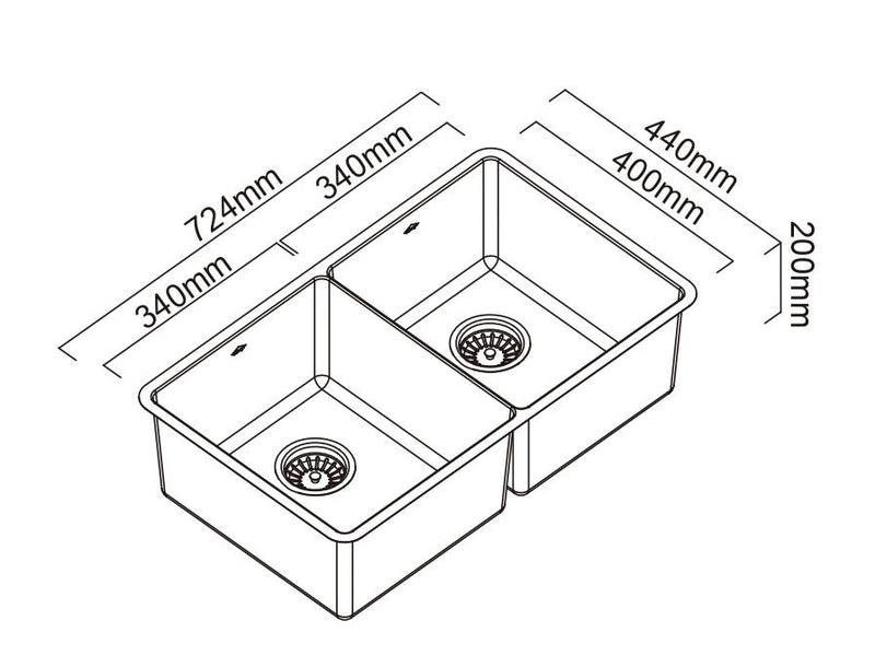 ABEY LUCIA DOUBLE BOWL KITCHEN SINK STAINLESS STEEL 724MM