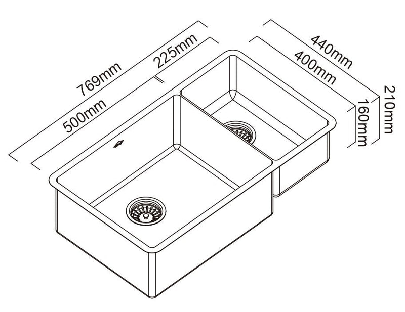 ABEY LUCIA 1 & 3/4 DOUBLE BOWL KITCHEN SINK STAINLESS STEEL 769MM