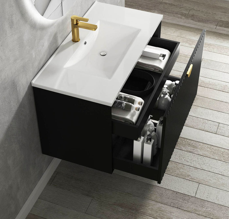 OTTI MARLO MATTE BLACK 750MM SINGLE BOWL WALL HUNG VANITY