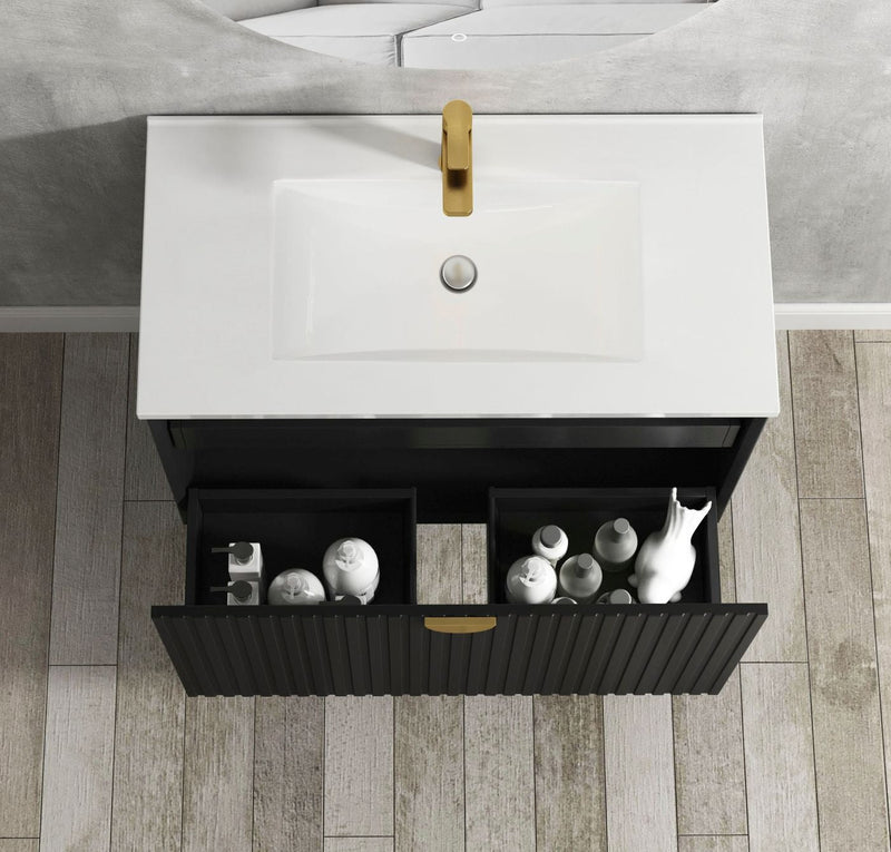OTTI MARLO MATTE BLACK 900MM SINGLE BOWL WALL HUNG VANITY