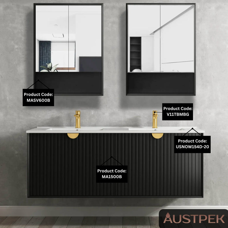 OTTI MARLO WALL HUNG BLACK SHAVING CABINET 600MM