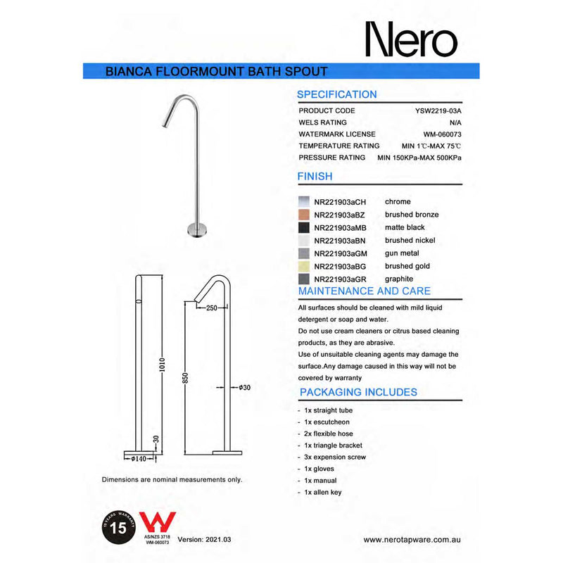 NERO Mecca Freestanding Bath Spout Only