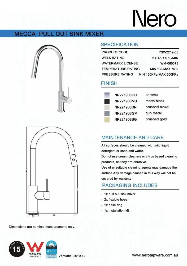 NERO MECCA Pull-Out Sink Mixer with Vegie spray function
