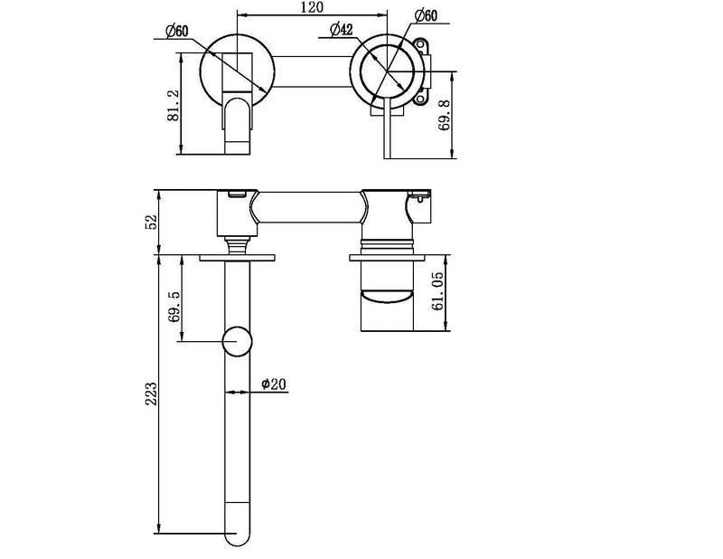NERO MECCA Wall Basin/Bath Mixers Swivel spout 225mm