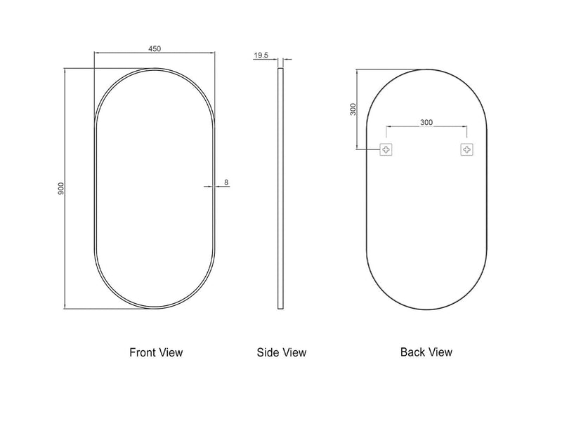 OTTI NOOSA BLACK OVAL MIRROR 900X450MM