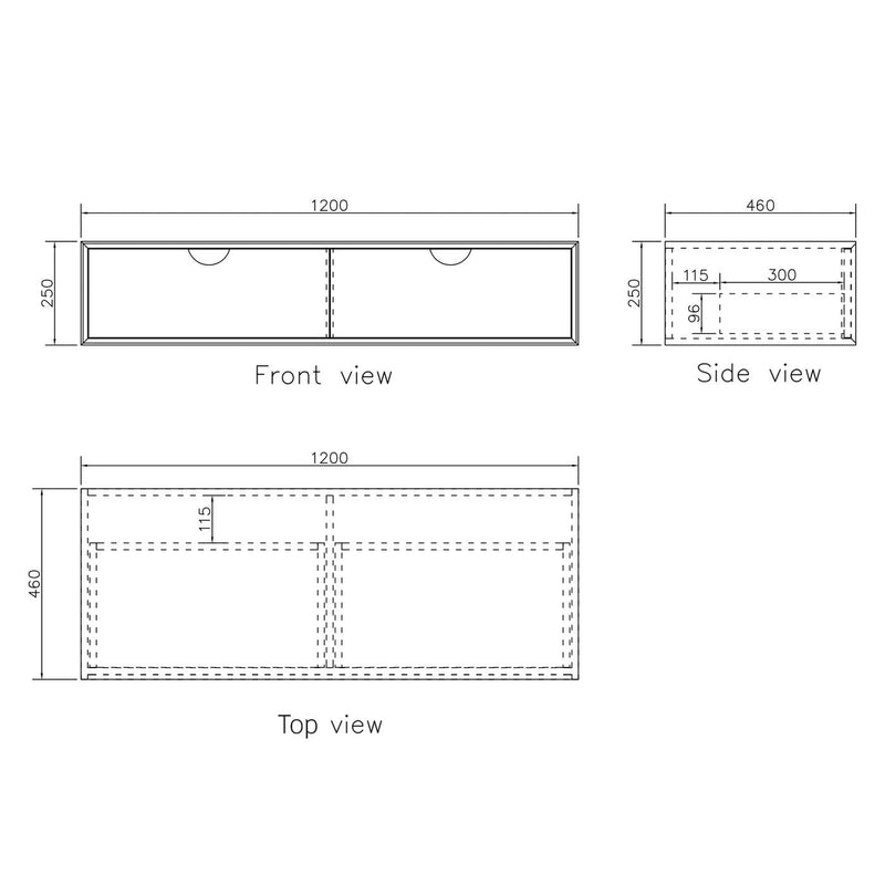 OTTI MOONLIGHT WHITE 1200MM DOUBLE BOWL WALL HUNG CABINET AND BASIN
