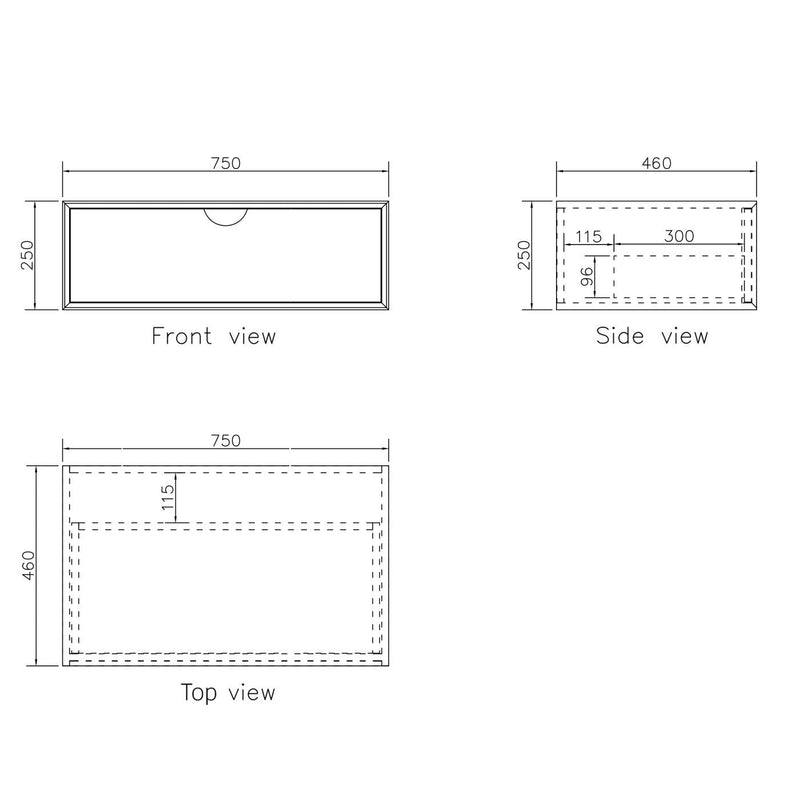 OTTI MOONLIGHT WHITE 750MM SINGLE BOWL WALL HUNG CABINET AND BASIN