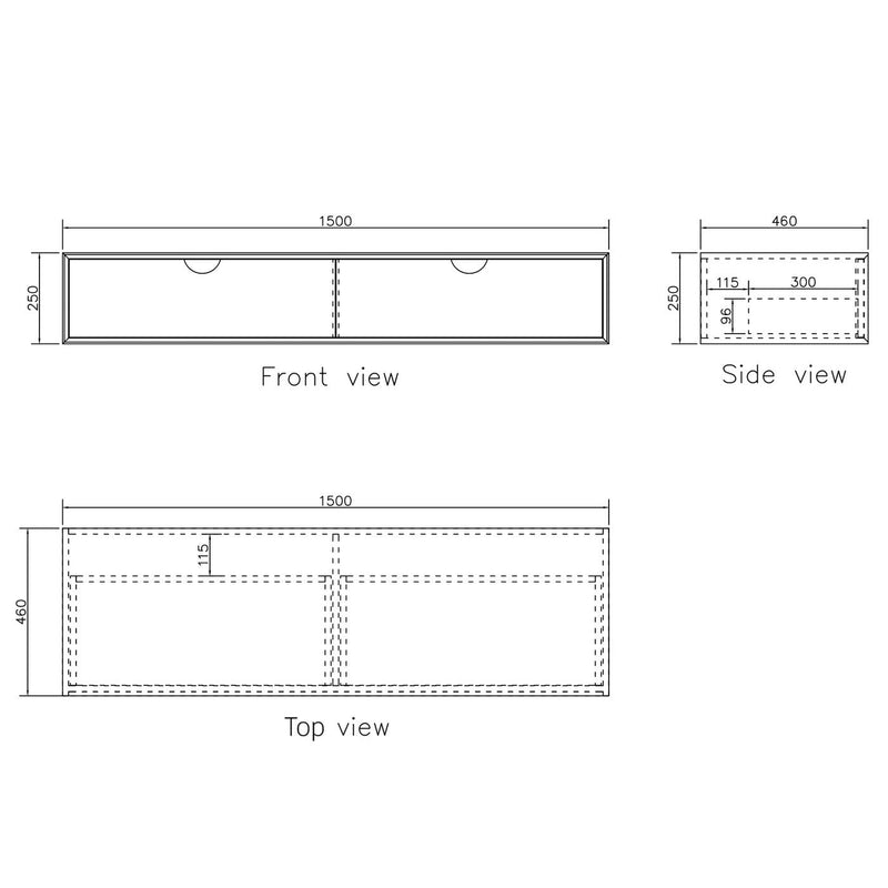 OTTI MOONLIGHT WHITE 1500MM DOUBLE BOWL WALL HUNG CABINET AND BASIN