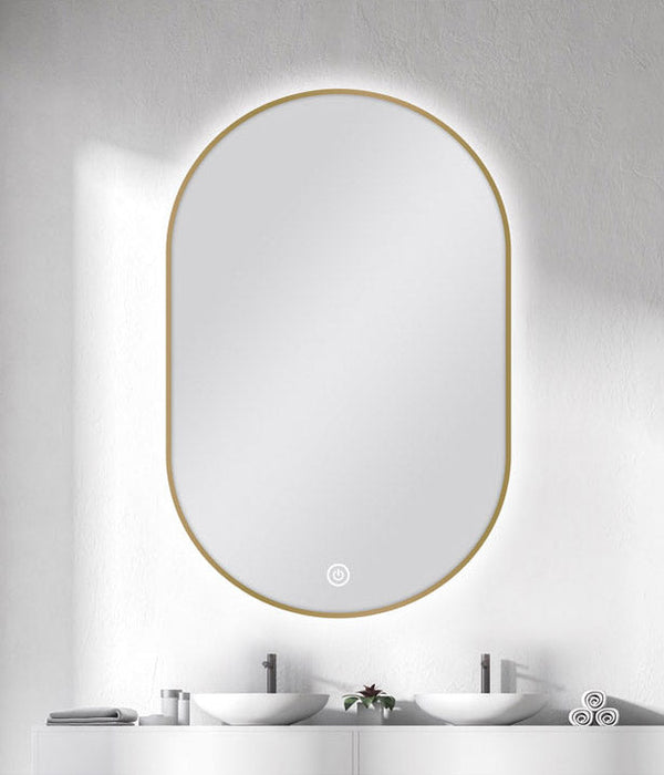 600 X 900MM OVAL SHAPE GOLD FRAMED CARYSIL LED MIRROR
