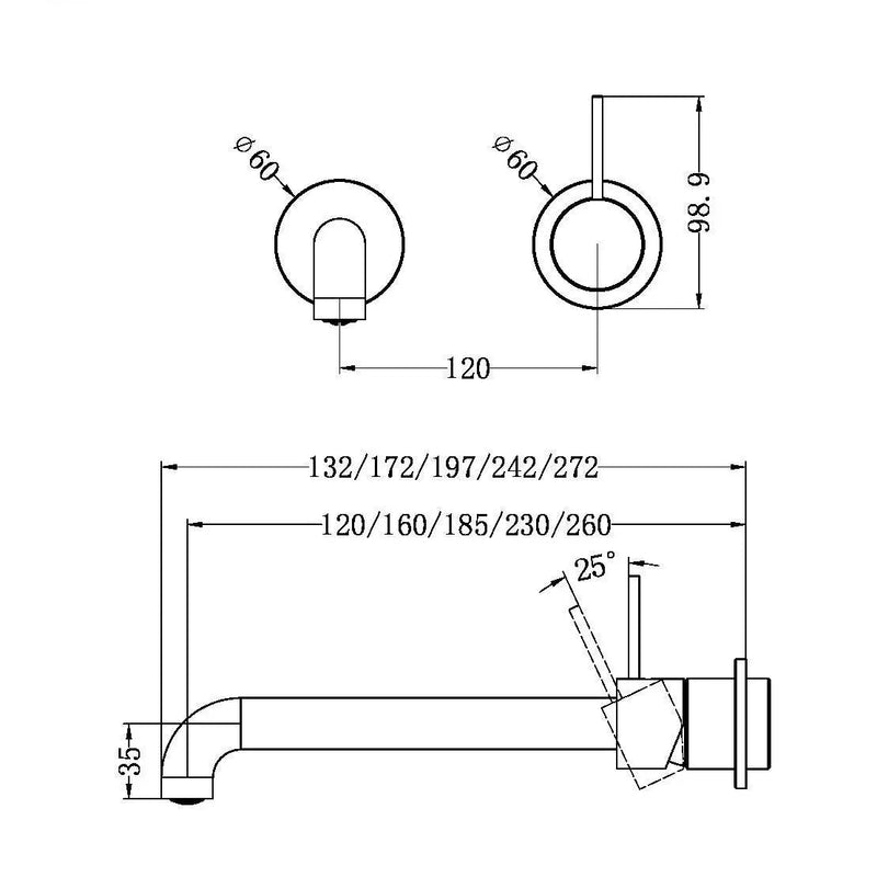 NERO Mecca Wall Basin/Bath Mixer Seperate Back Plate Handle up Trim Kits Only