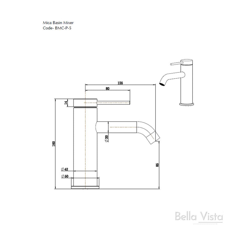 Bella Vista Mica Basin Mixer - Chrome, Black, Brushed Nickel, Gunmetal, French Gold