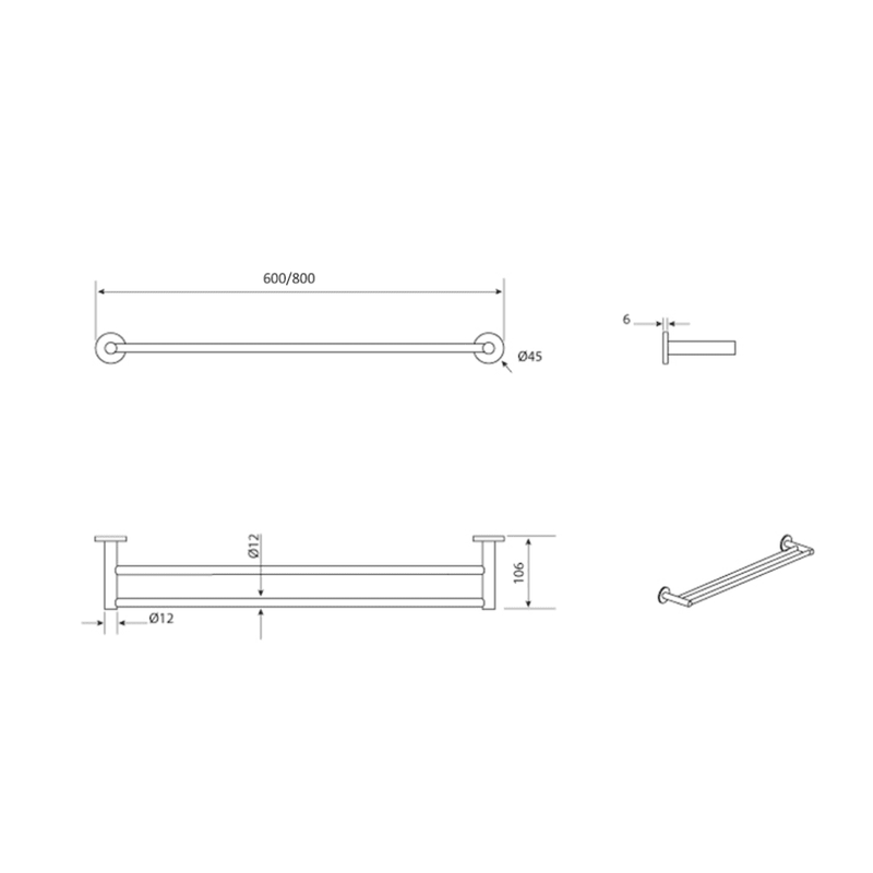 Bella Vista Mica Chrome Double Towel Rail - 800mm