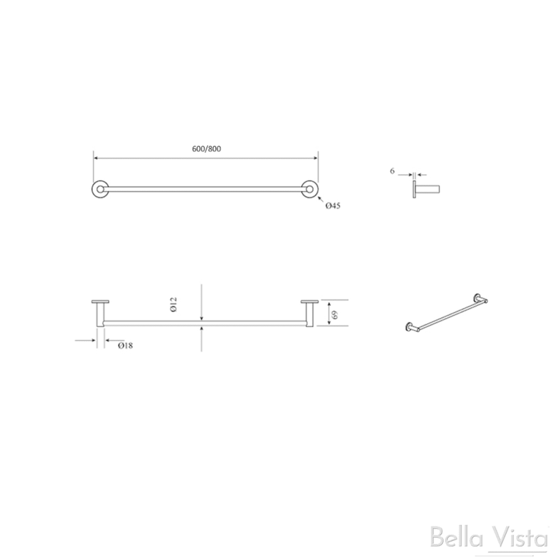 Bella Vista Mica Chrome Single Towel Rail - 600mm