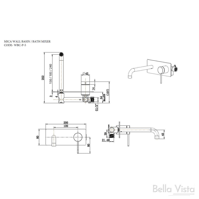Bella Vista Mica Combo mixer and spout with Back Plate