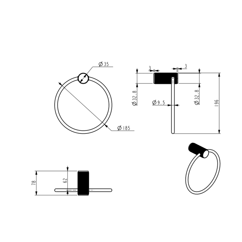 Bella Vista Mica Fluted Matte Black Towel Ring
