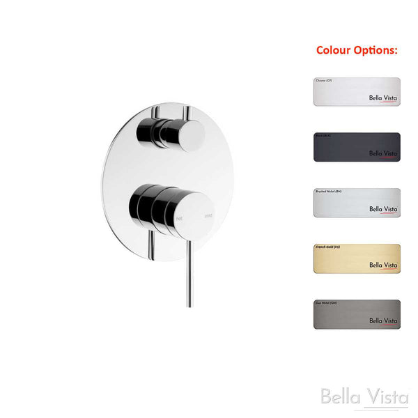 Bella Vista Mica Shower mixer with Diverter with Back Plate- Chrome, Black, Brushed Nickel, Gunmetal, French Gold