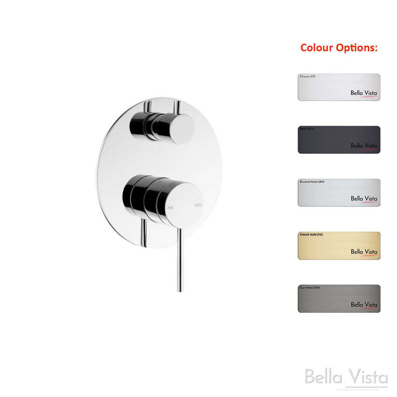 Bella Vista Mica Shower mixer with Diverter with Back Plate- Chrome, Black, Brushed Nickel, Gunmetal, French Gold