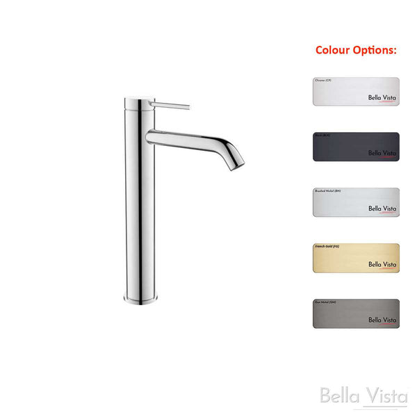 Bella Vista Mica Tall Basin Mixer - Chrome, Black, Brushed Nickel, Gunmetal, French Gold