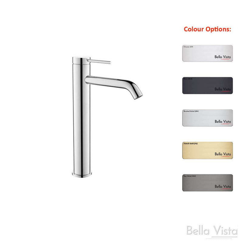 Bella Vista Mica Tall Basin Mixer - Chrome, Black, Brushed Nickel, Gunmetal, French Gold