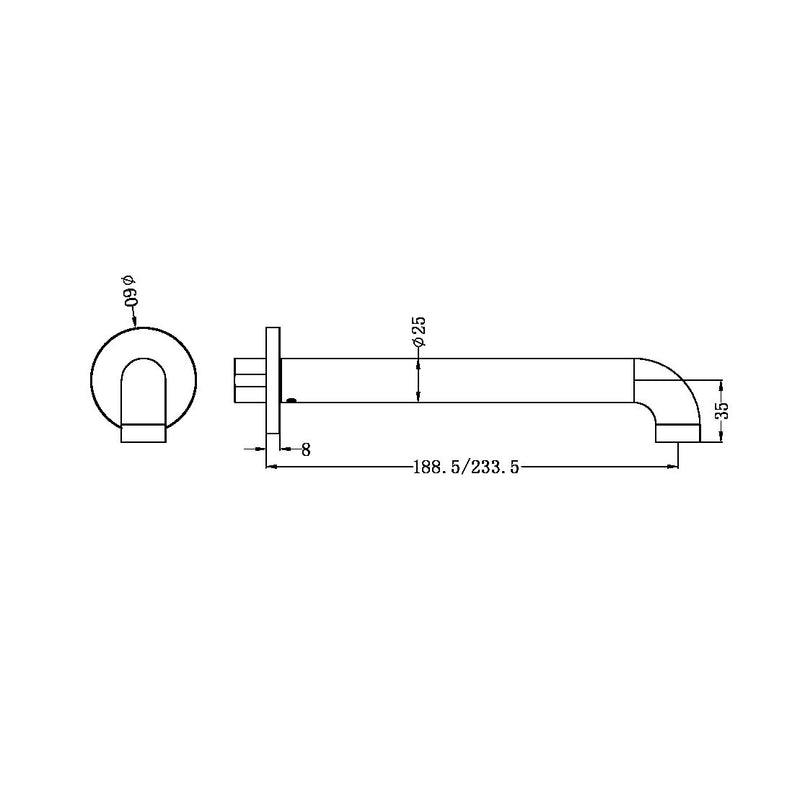 NERO Zen SS316L Round Basin/Bath Spout Only 185/230mm