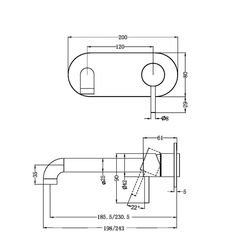 Zen SS316L Wall Basin/Bath Mixer 185mm/230mm Spout(Trim Kits Only)
