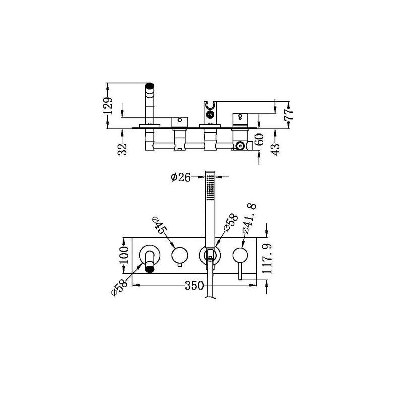 NERO MECCA Wall Mount Bath Mixer with Hand Shower