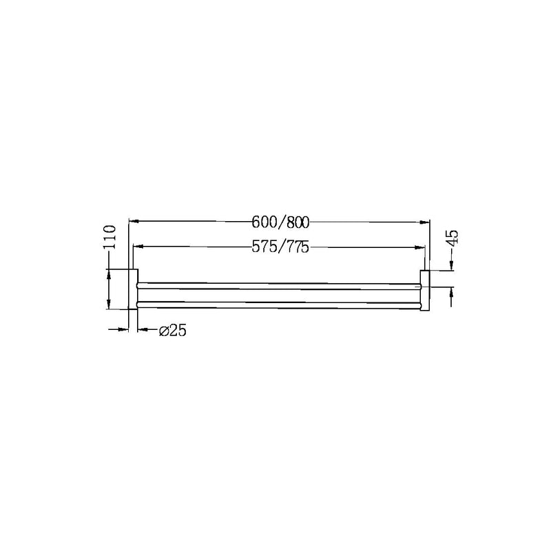 NERO MECCA DOUBLE NON-HEATED TOWEL RAIL CHROME (AVAILABLE IN 600MM AND 800MM)