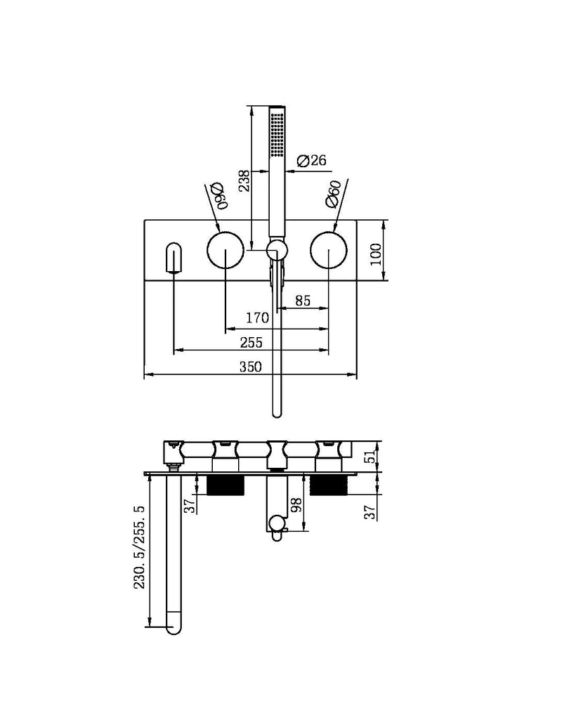 NERO Opal Progressive Shower System with Spout 230/250mm