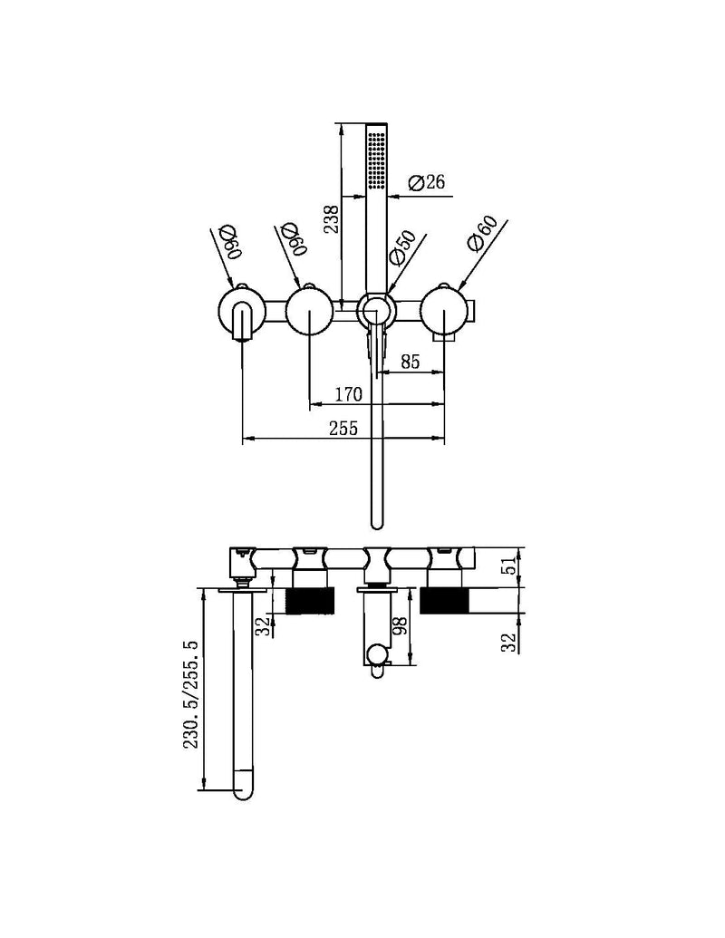 NERO Opal Progressive Shower System Seperate Plate With Spout 230/250mm