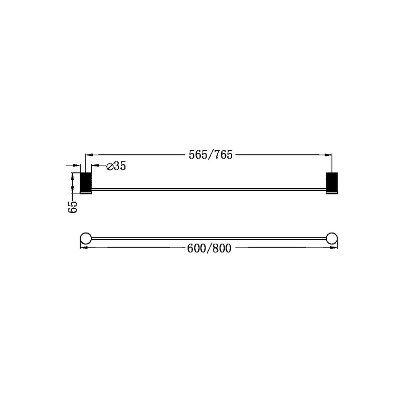NERO OPAL NON-HEATED SINGLE TOWEL RAIL BRUSHED NICKEL (AVAILABLE IN 600MM AND 800MM)