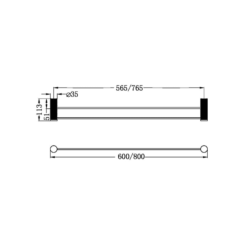 NERO OPAL NON-HEATED DOUBLE TOWEL RAIL BRUSHED GOLD (AVAILABLE IN 600MM AND 800MM)