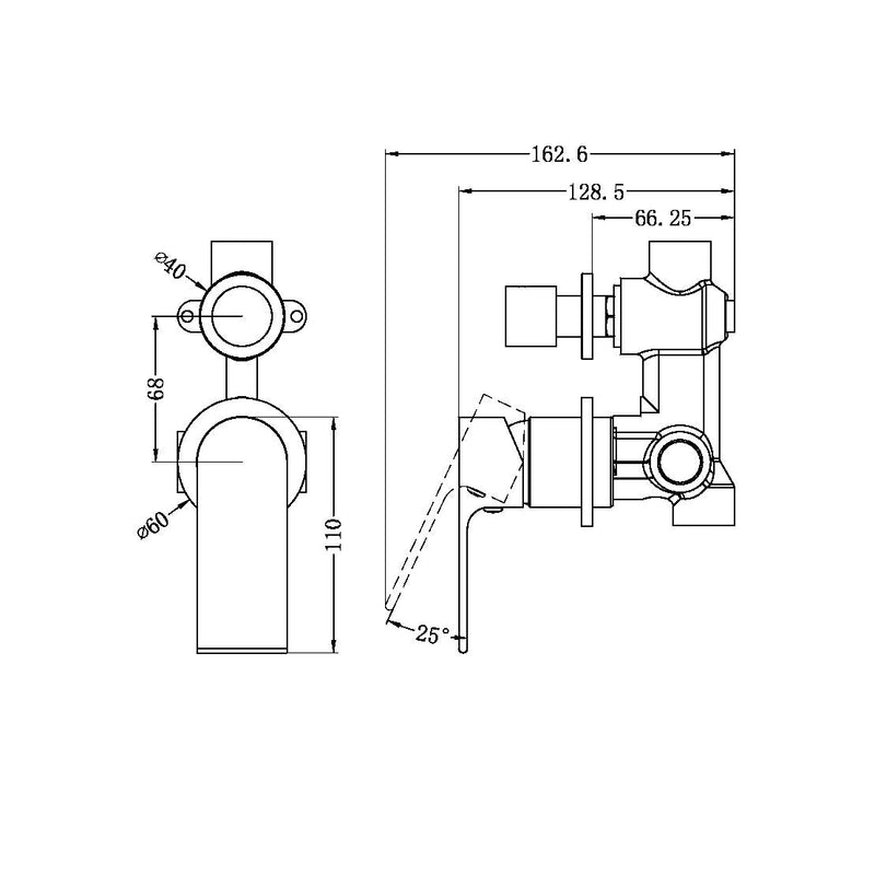 NERO BIANCA SHOWER MIXER DIVERTER SEPARATE BACK PLATE CHROME